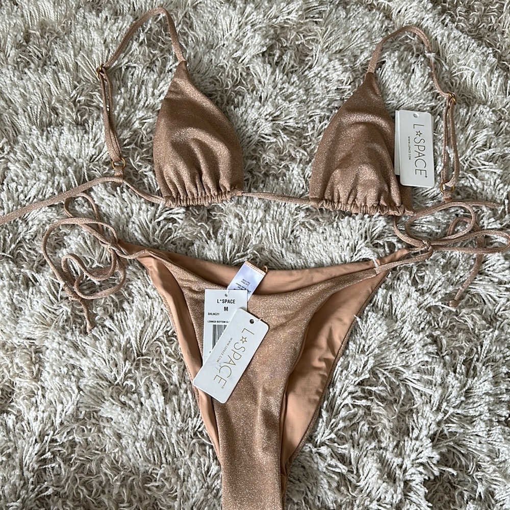 Never been worn new with tags protective liner LSpace tan shimmer bikini medium